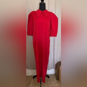 Julia Allert Red Dress with Puff Sleeves